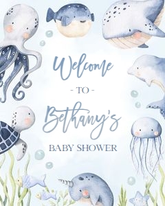 BS139-A-018-Welcome Sign-16 by 20 inches: Under the Sea Baby Shower Bundle, EDITABLE Ocean Animals Baby Shower Invite, Nautical Baby Shower Games, Blue Boy, Instant Download, BS139