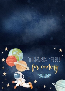 Space Thank You For Coming Tentfold Card, EDITABLE Galaxy Party Favor, Boy Outer Space Birthday Template, Watercolor, Instant Download KP027 design preview