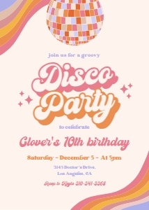 Disco Party Birthday Invitation, Editable Retro Groovy Party Invite, Boho Hippie, Disco Ball, 70s Disco Dance Party, Instant Download KP125 design preview