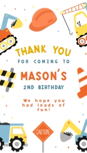 KP108_TAG-THANK YOU: Construction Birthday Gift Tag, EDITABLE Dump Trucks Party Favor Template, Boys Birthday, Excavator Thank You Label, Instant Download KP108