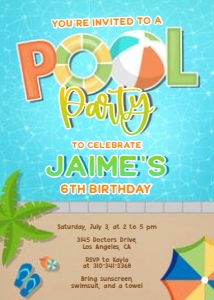 Pool Party Birthday Invitation, EDITABLE Swimming Party Invite Template, Tropical Summer Birthday, Boys Beach Bash, Instant Download KP128 design preview