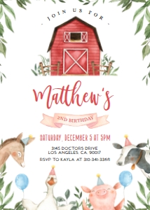 Farm Modern Birthday Invitation, Barn Animals Party Invite Template, Red Ranch Kids Birthday, Barnyard Animals Party, Instant Download KP129 design preview