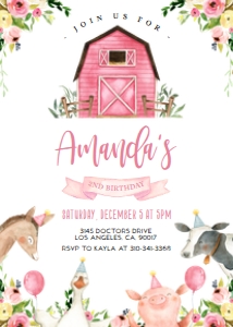 Farm Modern Birthday Invitation, Barn Animals Party Invite Template, Pink Ranch Kids Birthday, Barnyard Animal Party, Instant Download KP129 design preview