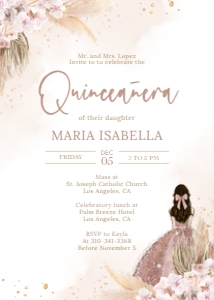 Quinceañera Invitation, EDITABLE Boho Pink Pampas Grass Party Invite Template, Mis Quince Anos, 15th Birthday Party, Instant Download, Q005 design preview