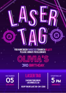 Laser Tag Birthday Invitation, Editable Laser Tag Party Invitation Template, Neon Purple Glow Arcade, Girl Birthday, Instant Download KP045 design preview