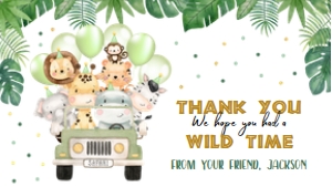 Wild One Gable Box Label Template, Editable Jungle Party Sticker, Boy Safari Animals Birthday Label, Green Gold, Instant Download, KP084 design preview