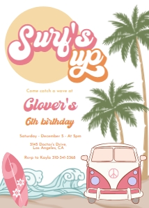 Surf's Up Invitation, EDITABLE Swimming Party Invite Template, Tropical Summer Surf, Pool Birthday, Girl Beach Bash, Instant Download KP138 design preview
