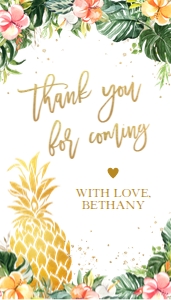 Thank You For Coming Gift Tag, EDITABLE Hawaiian Pineapple Party Favor Tag, Tropical Summer Baby Shower, Aloha Luau Party Thank You BS144 design preview