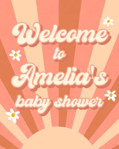 BS108-B_Welcome Sign-16 by 20 inches: Daisy & Sunshine 80s Baby Shower Welcome Sign, EDITABLE Retro Sunshine Banner, Groovy Baby Sprinkle, Muted Boho Sunshine Party Decor, BS108