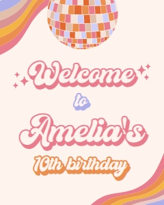 Disco Party Birthday Welcome Sign, Editable Retro Groovy Banner, Boho Hippie Sign, 70s Disco Ball Dance Party Decor, Instant Download KP125 design preview
