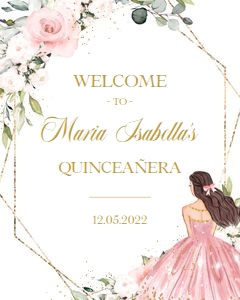 Quinceañera Welcome Sign, EDITABLE Blush Pink and Gold Party Decor, Floral Quinceañera Banner, Mis Quince Anos, 15th Birthday Party, Q002 design preview