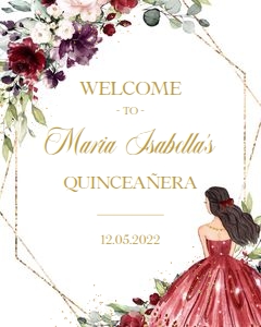Q004 - Quinceneara Welcome Sign - Red Burgundy - 16x20" inches: Quinceañera Welcome Sign, EDITABLE Burgundy and Gold Party Decor, Red Floral Quinceañera Banner, Mis Quince Anos, 15th Birthday Party, Q005
