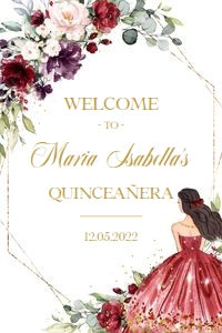 Q004 - Quinceneara Welcome Sign - Red Burgundy - 24x36" inches: Quinceañera Welcome Sign, EDITABLE Burgundy and Gold Party Decor, Red Floral Quinceañera Banner, Mis Quince Anos, 15th Birthday Party, Q005