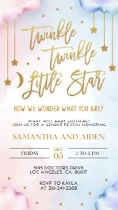 Twinkle Twinkle Little Star Gender Reveal Evite Template, EDITABLE Gold Moon and Stars Party Invite Template, He Or She, Boy Or Girl, GR008 design preview