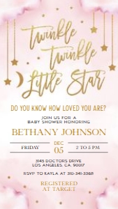 Twinkle Twinkle Little Star Baby Shower Evite Template, EDITABLE Moon and Stars Pink Invite, Pink Gold, Celestial, Instant Download, BS128 design preview