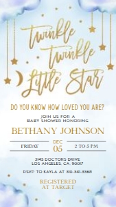 Twinkle Twinkle Little Star Baby Shower Evite Template, EDITABLE Moon and Stars Pink Invite, Blue Gold, Celestial, Instant Download, BS128 design preview
