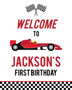 EDITABLE Fast One First Birthday Welcome Sign, Printable Race Car Party Decor Template, Boy Red Racing Car Banner, Instant Download KP055 design preview