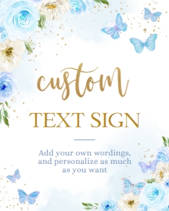 EDITABLE Butterfly Birthday Custom Text Sign, Magical Garden Party Decor Template, Floral Rose Gold & Blue Banner, Instant Download KP060 design preview