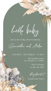 EDITABLE Boho Safari Baby Shower Evite, Jungle Animal Baby Shower Invitation Template, Sage Green Customizable Invite Instant Download BS118 design preview