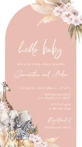 EDITABLE Boho Safari Baby Shower Evite, Jungle Animal Baby Shower Invitation Template, Blush Pink Customizable Invite Instant Download BS118 design preview