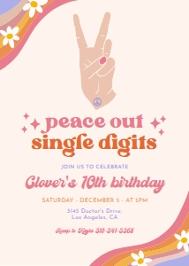 Peace Out Single Digits Birthday Invitation, Editable Retro Disco Party Invite, Boho Hippie Groovy 70s Rainbow Party, Instant Download KP141 design preview