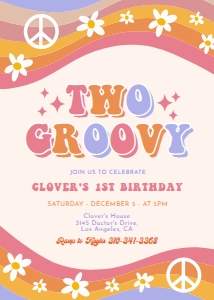 Two Groovy Birthday Invitation, Editable Retro Disco Party Invite, Boho Hippie, Peace Love, Kids 70s Rainbow Party, Instant Download KP142 design preview