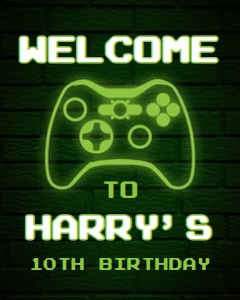 Video Game Birthday Welcome Sign, EDITABLE Gamer Party Decor, Boys Birthday Banner, Green Glow Neon Template, Gaming, Instant Download KP070 design preview