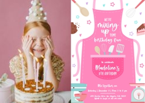 Baking Birthday Invitation, EDITABLE Party Invite with Photo Template, Pink Cooking Party, Chef Cake Pastries Cookie, Instant Download KP054 design preview