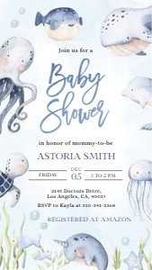 BS139-A-002-Mobile Invitation-1080x1920 pixels: Under the Sea Baby Shower Bundle, EDITABLE Ocean Animals Baby Shower Invite, Nautical Baby Shower Games, Blue Boy, Instant Download, BS139