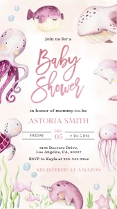 BS139-B-002-Mobile Invitation-1080x1920 pixels: Under the Sea Baby Shower Bundle, EDITABLE Ocean Animals Baby Shower Invite, Nautical Baby Shower Games, Pink Girl, Instant Download, BS139