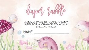 BS139-B-004-Diaper Raffle-3.5 by 2 in: Under The Sea Baby Shower Invitation Set, Editable Ocean Animals Party Invite Pack, Nautical Baby Sprinkle Bundle, Baby Girl Template, BS139