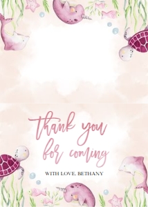 BS139-B-005-Thank You Card-5 by 3.5 in (Tentfold): Under The Sea Baby Shower Invitation Set, Editable Ocean Animals Party Invite Pack, Nautical Baby Sprinkle Bundle, Baby Girl Template, BS139