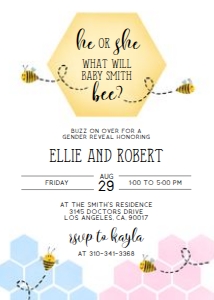 GR012_INVITATION-A: What Will Baby Bee Gender Reveal Invitation, Honeycomb Party Invite Template, Spring Baby Sprinkle Bumble Bee, He Or She, Boy Or Girl, GR012