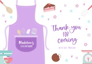 Baking Thank You For Coming Tentfold Card, Editable Party Favor, Cooking Birthday Template, Chef, Kitchen, Purple, Instant Download, KP054 design preview