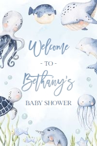 BS139-A-018-Welcome Sign-24 by 36 inches: Under the Sea Baby Shower Bundle, EDITABLE Ocean Animals Baby Shower Invite, Nautical Baby Shower Games, Blue Boy, Instant Download, BS139
