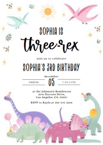 KP124-B-001-Invitation-5 by 7 inches (Three-Rex): Dinosaur Birthday Invitation, EDITABLE Three-Rex Party Invite Template, Colorful Dino Island, Jurassic Girl Birthday, Instant Download KP124