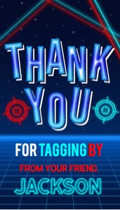 Laser Tag Birthday Gift Tag, EDITABLE Laser Tag Party Favor Template, Neon Red Glow Thank You Card, Boy Arcade Party, Instant Download KP045 design preview