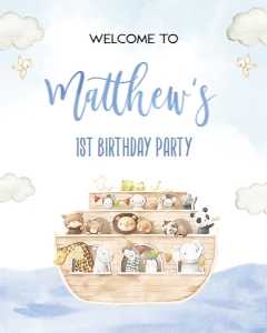 Noah's Ark Welcome Sign, Editable Boat Animals Kids Birthday Party Decor, Customizable Noah's Ark Baby Shower Banner, Instant Download KP117 design preview