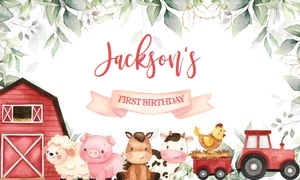 Farm Birthday Backdrop, EDITABLE Barn Animals  Party Decor Template, Barnyard Animals 1st Birthday Banner, Ranch, Instant Download, KP082 design preview