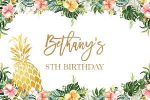 KP104_BACKDROP_A-6ft x 4ft (48x72"): Hawaiian Pineapple Birthday Backdrop, EDITABLE Luau Party Decor Template, Tropical Summer Theme Birthday Banner, Instant Download, KP104