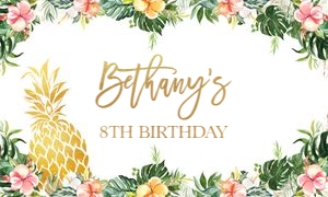 KP104_BACKDROP_A-5ft x 3ft (60x36"): Hawaiian Pineapple Birthday Backdrop, EDITABLE Luau Party Decor Template, Tropical Summer Theme Birthday Banner, Instant Download, KP104