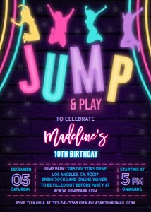 Neon Jump Invitation, Editable Jump Birthday Invite, Trampoline Glow Party, Bounce House Party, Tween Dance Party, Instant Download JP012 design preview