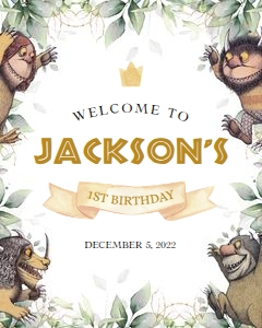 Where The Wild Things Are Birthday Welcome Sign, EDITABLE Jungle Adventure Party Decor Template, Kids Fantasy Banner, Instant Download KP099 design preview