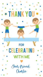 Thank You For Coming Gift Tag, EDITABLE Gymnastics Party Favor, Boy Tumbling Gymnasts Birthday Label, Note Template, Instant Download KP074 design preview