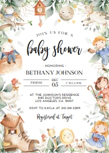 BS159-A-001-Invitation-5 by 7 inches: Nursery Rhyme Baby Shower Invitation, Book Character Baby Sprinkle, Unisex Baby Brunch Template, Mother Goose Invite, Humpty Dumpty, BS159