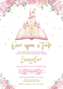 Fairytale Castle Birthday Invitation, EDITABLE Royal Princess Party Invite Template, Once Upon A Time, Storybook, Instant Download, KP165 design preview
