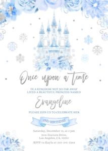 Winter Castle Birthday Invitation, EDITABLE Royal Princess Party Invite Template, Once Upon A Time, Snowflake, Christmas Fairytale, KP166 design preview