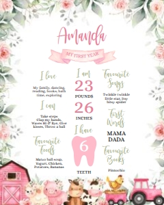 KP082_B-MILESTONE-B: Farm First Birthday Milestone Poster, EDITABLE Birthday Sign Template, 1st Birthday, Pink Barnyard Animals, Ranch, Instant Download, KP082
