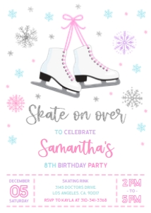 Ice Skating Birthday Invitation, EDITABLE Skate On Over Party Template, Pastel Snowflake Template, Outdoor Ice Rink, Instant Download KP169 design preview