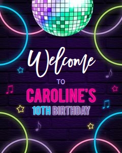 Dance Party Birthday Welcome Sign, Editable Glow Neon Banner Template, Disco Dancing Sign, Tween Girls Party Decor, Instant Download KP067 design preview